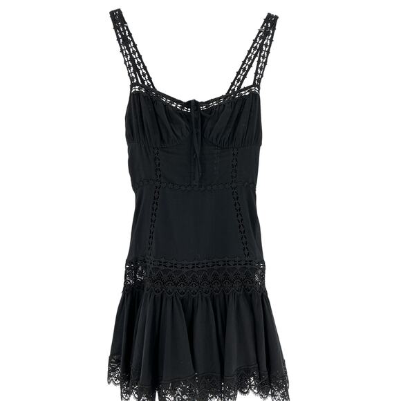 Charo Ruiz 'Elodie' Black Cotton Guipure Lace-Trimmed Cotton-Blend Voile Mini - Picture 2 of 4